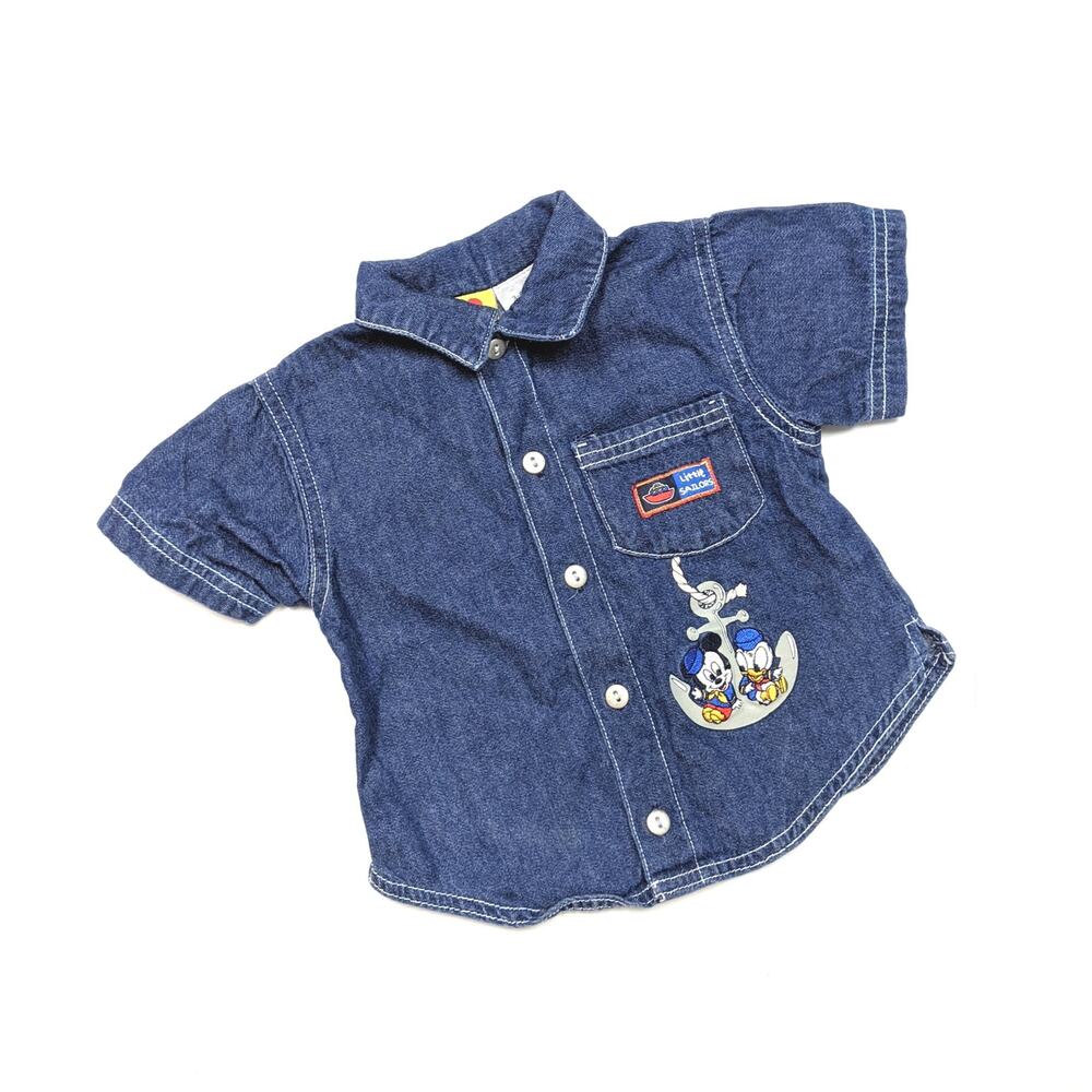 Vintage Y2K Mickey Mouse Denim Button Down Shirt Baby Boys Sz 3-6m